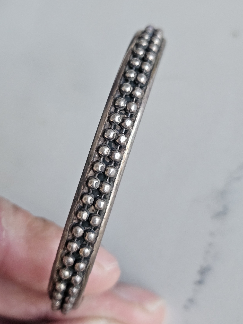 Vintage Old Pawn Navajo Tribal Sterling Silver Beaded Cuff Bracelet